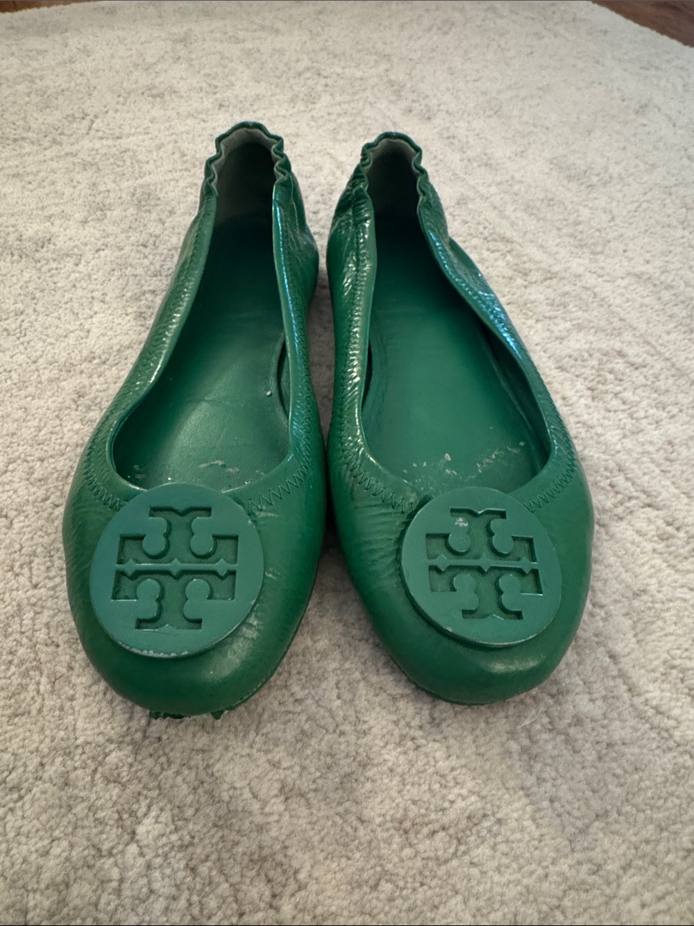 Tory Burch Green Leather Logo Ballet Flats